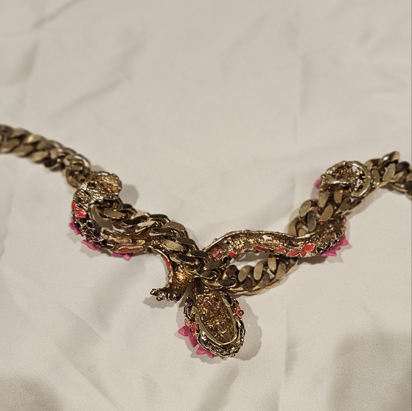 VINTAGE ROBERTO CAVALLI CRYSTAL PINK FLORAL SNAKE COLLAR NECKLACE - Picture 7 of 8